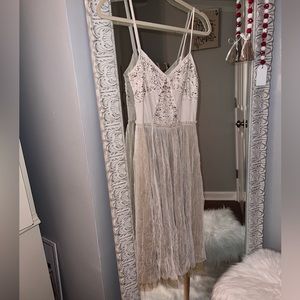🔴NWT FREE PEOPLE Stunning Sparkling Sheer Glitter Gold Dress
